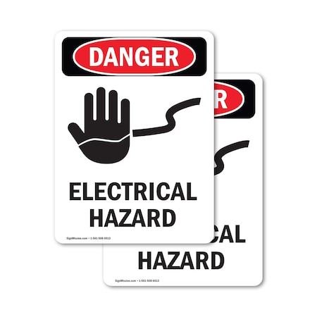 Signmission Electrical Hazard Danger Sign, Vinyl Decal, 3.5in W x 5in L, 2PK OS-2PACK-DS-D-35-V-1196
